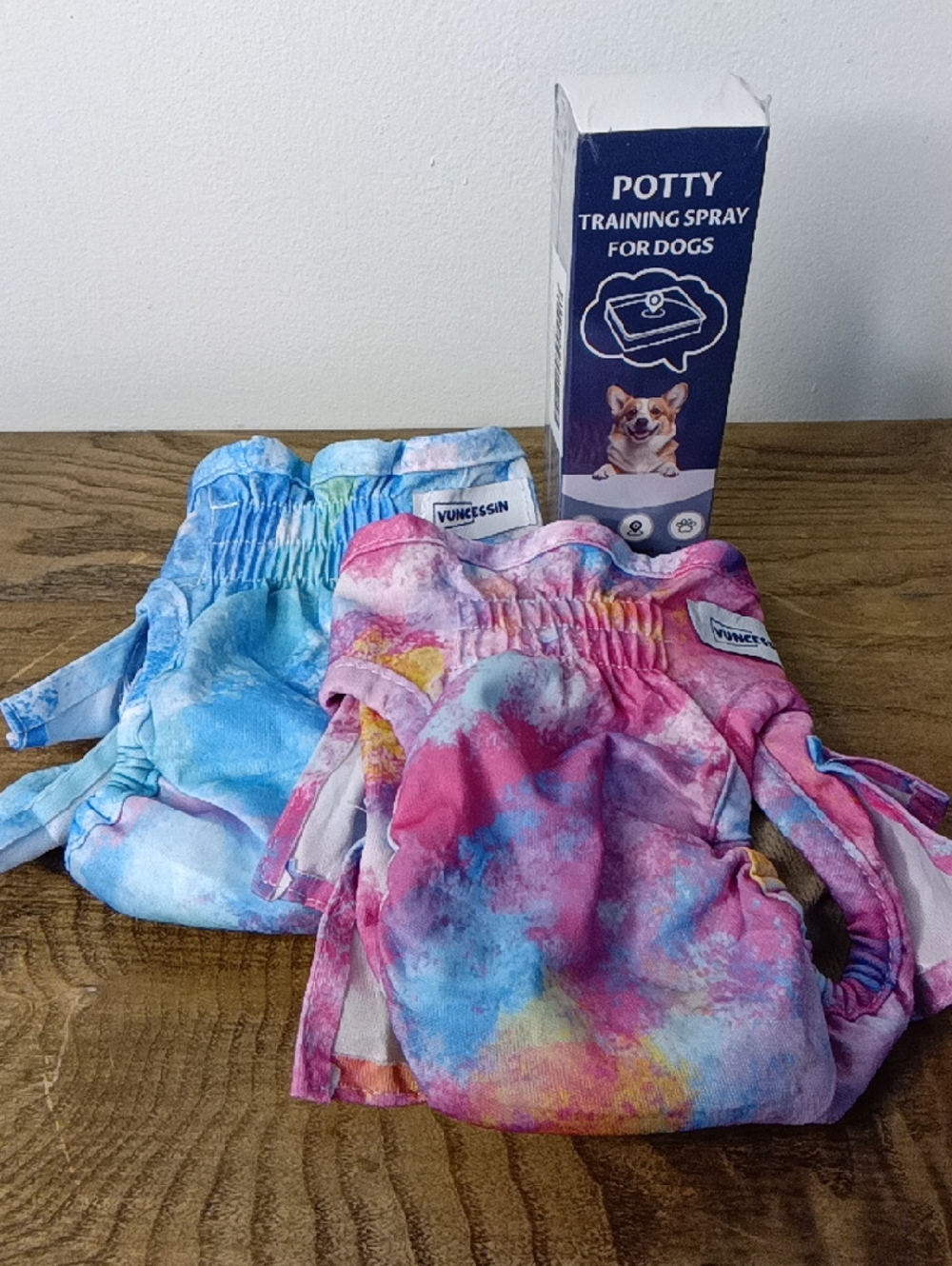 (2)Vuncessin Tie-Dye 🐶 Dog Diapers Size S & (1) Potty Training Spray 3.51 fl oz